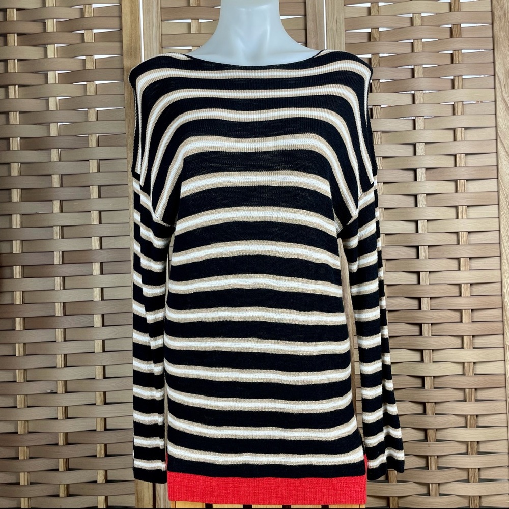 LOU & GREY Lightweight Spring Summer Boatneck Drop Sleeve Striped Knit S…